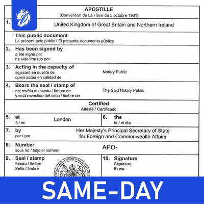 Same-day Apostille Service (paper-based service)